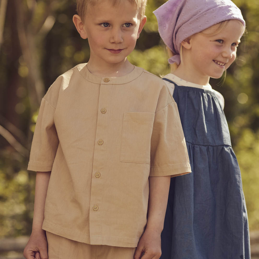 TWILL Skyrta stutterma með Kínakraga | Safari