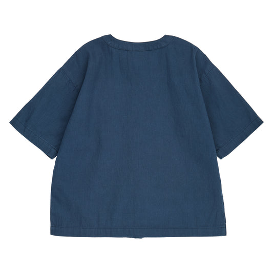 TWILL Skyrta stutterma með Kínakraga | Navy