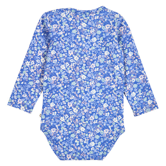PRIMROSE Samfella með rykkingu og blómamynstri | Azure blue