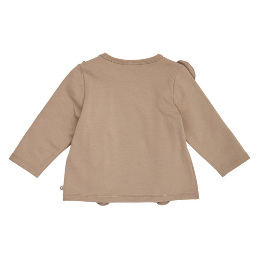 Cozy Me peysa með slaufu og pífum fyrir ungabörn í litnum Valhneta - bakhlið