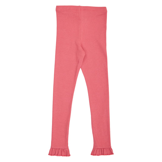 Cozy Me riffluprjónaðar leggings með pífum í litnum Barokkbleikur - bakhlið