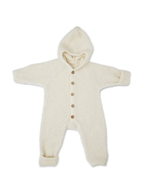 Bouclé-galli úr merinoull með hettu | Off white