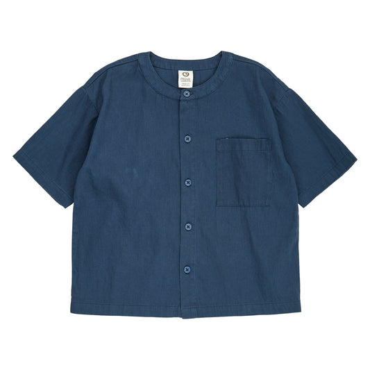 TWILL Skyrta stutterma með Kínakraga | Navy