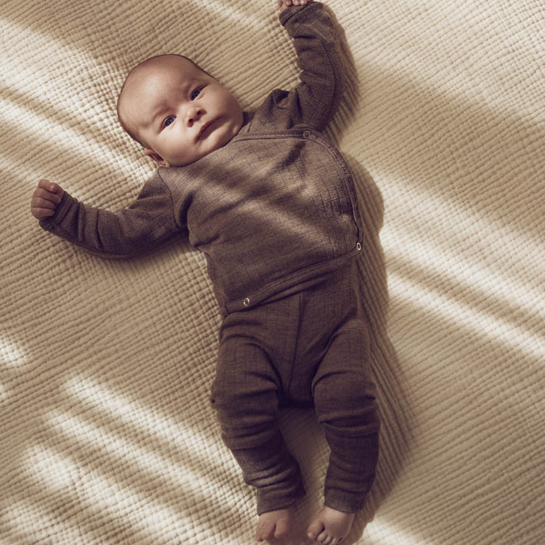 WOOLLY RIB Buxur Merinoull með lokanlegum sokkum | Walnut melange
