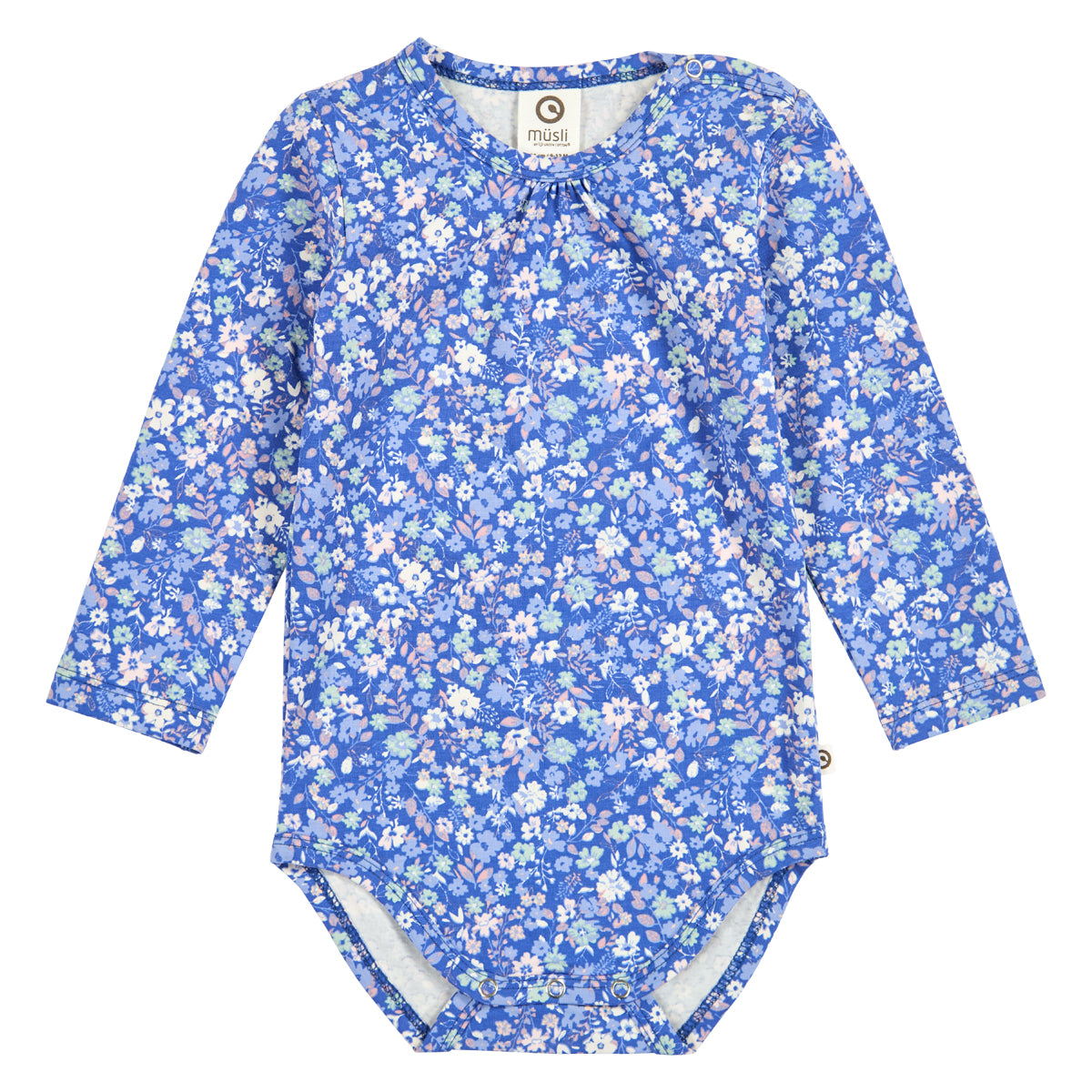 PRIMROSE Samfella með rykkingu og blómamynstri | Azure blue