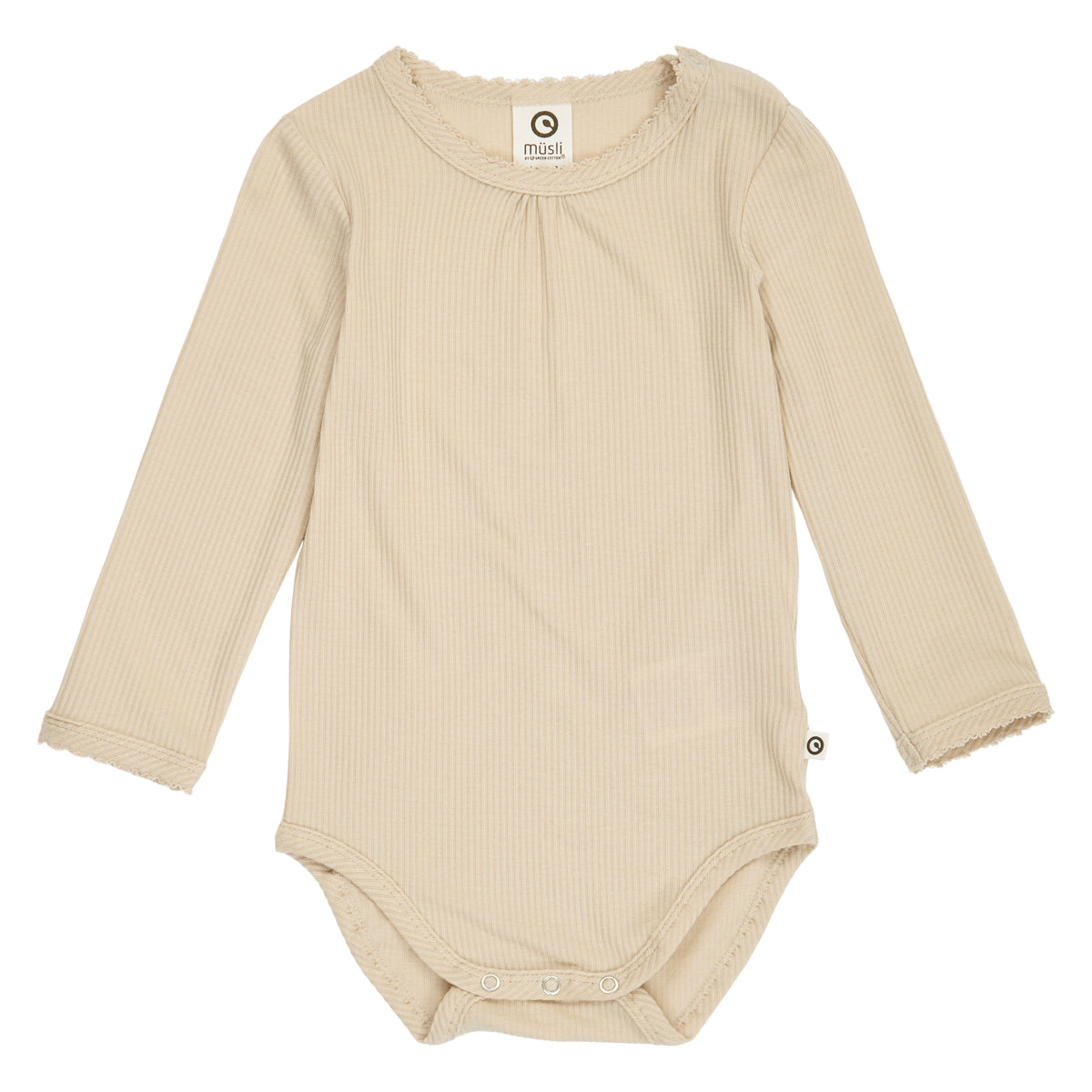 Mellow Picot síðerma Tencel-samfella í litnum Eik - framhlið