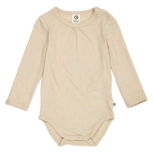 Mellow Picot síðerma Tencel-samfella í litnum Eik - framhlið