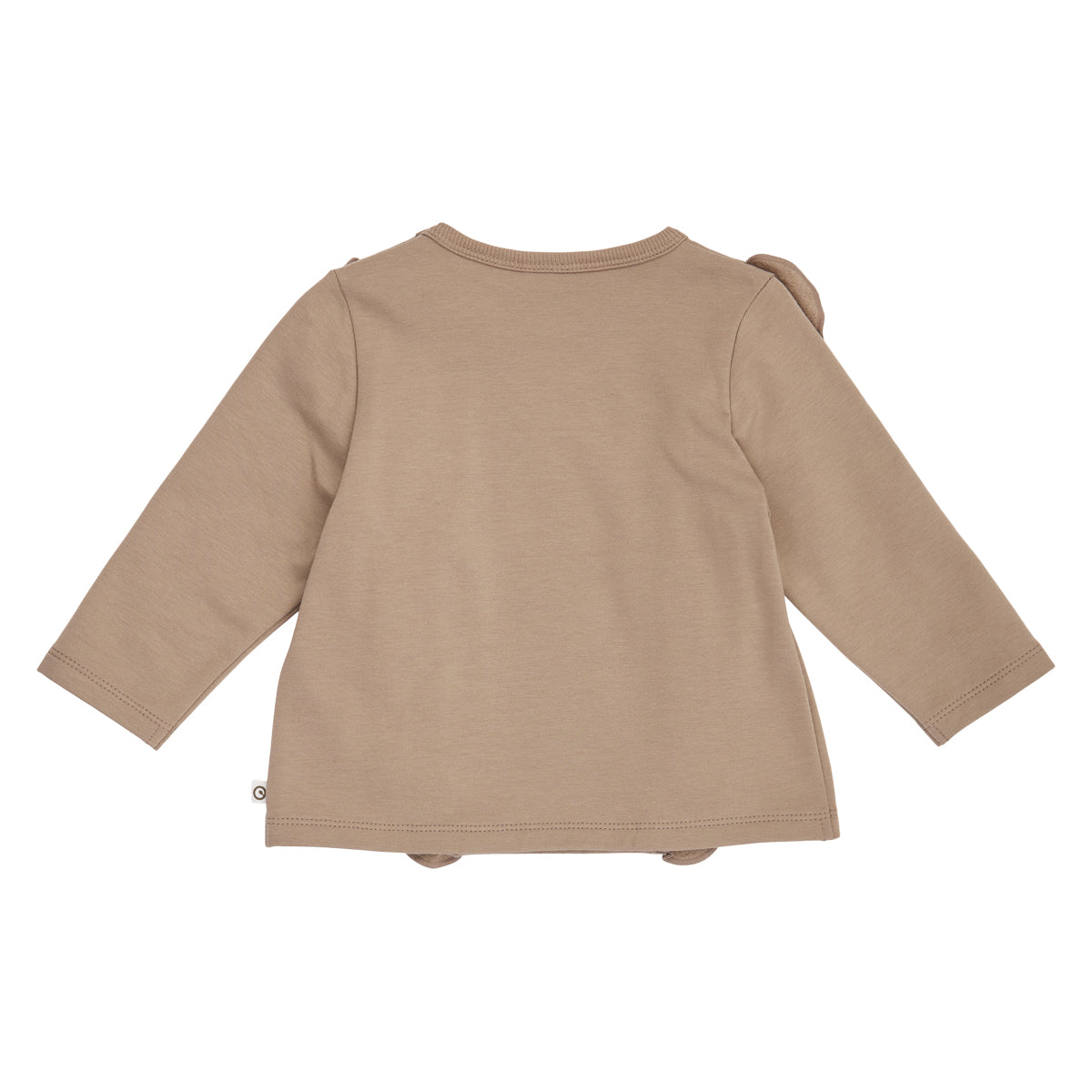Cozy Me peysa með slaufu og pífum fyrir ungabörn í litnum Valhneta - bakhlið