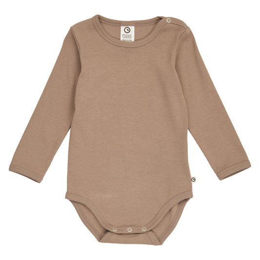 Cozy Me riffluprjónuð síðerma samfella í litnum Valhneta - framhlið