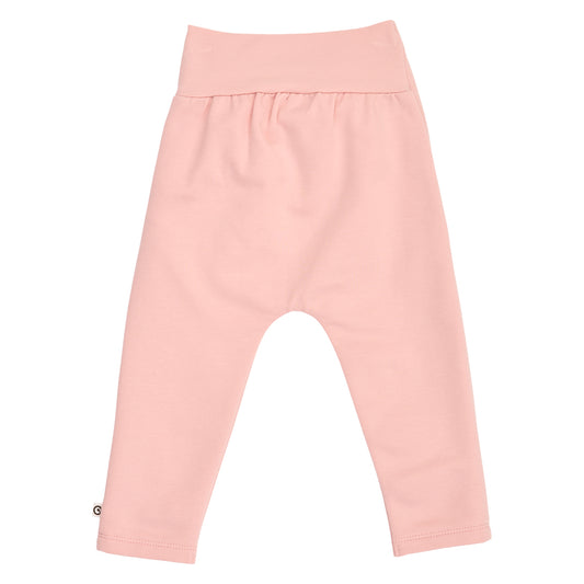 Cozy Me mjúkar buxur með slaufu fyrir ungabörn í litnum Fölbleikur - bakhlið