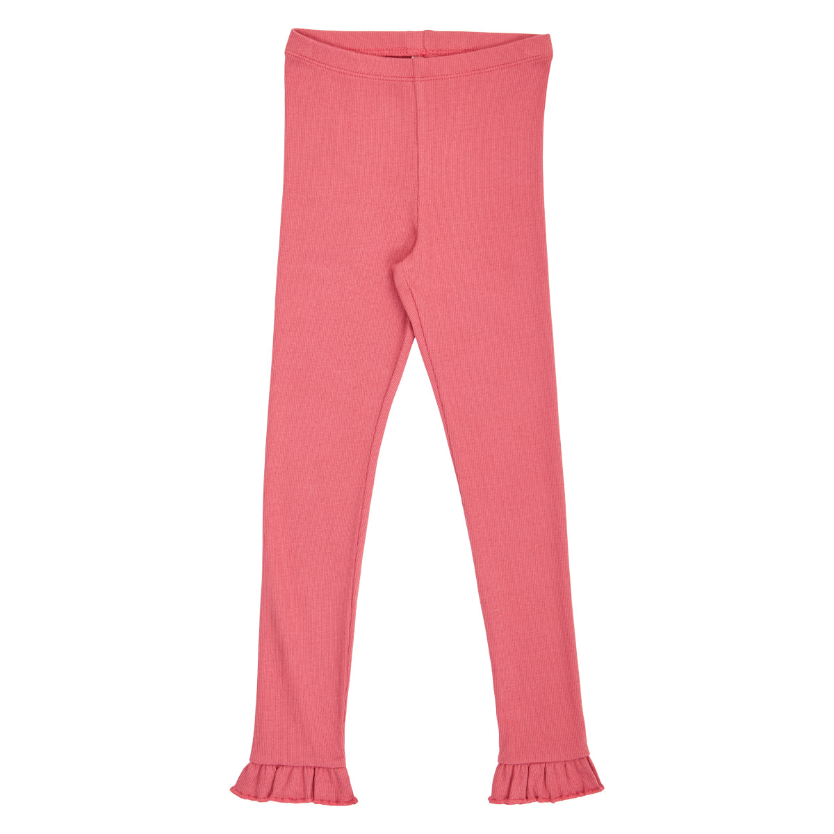Cozy Me riffluprjónaðar leggings með pífum í litnum Barokkbleikur - framhlið