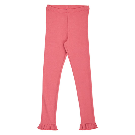 Cozy Me riffluprjónaðar leggings með pífum í litnum Barokkbleikur - framhlið