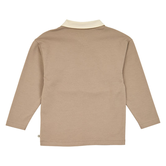 Cozy Me litablokkaður síðerma pólóbolur í litnum Valhneta - bakhlið