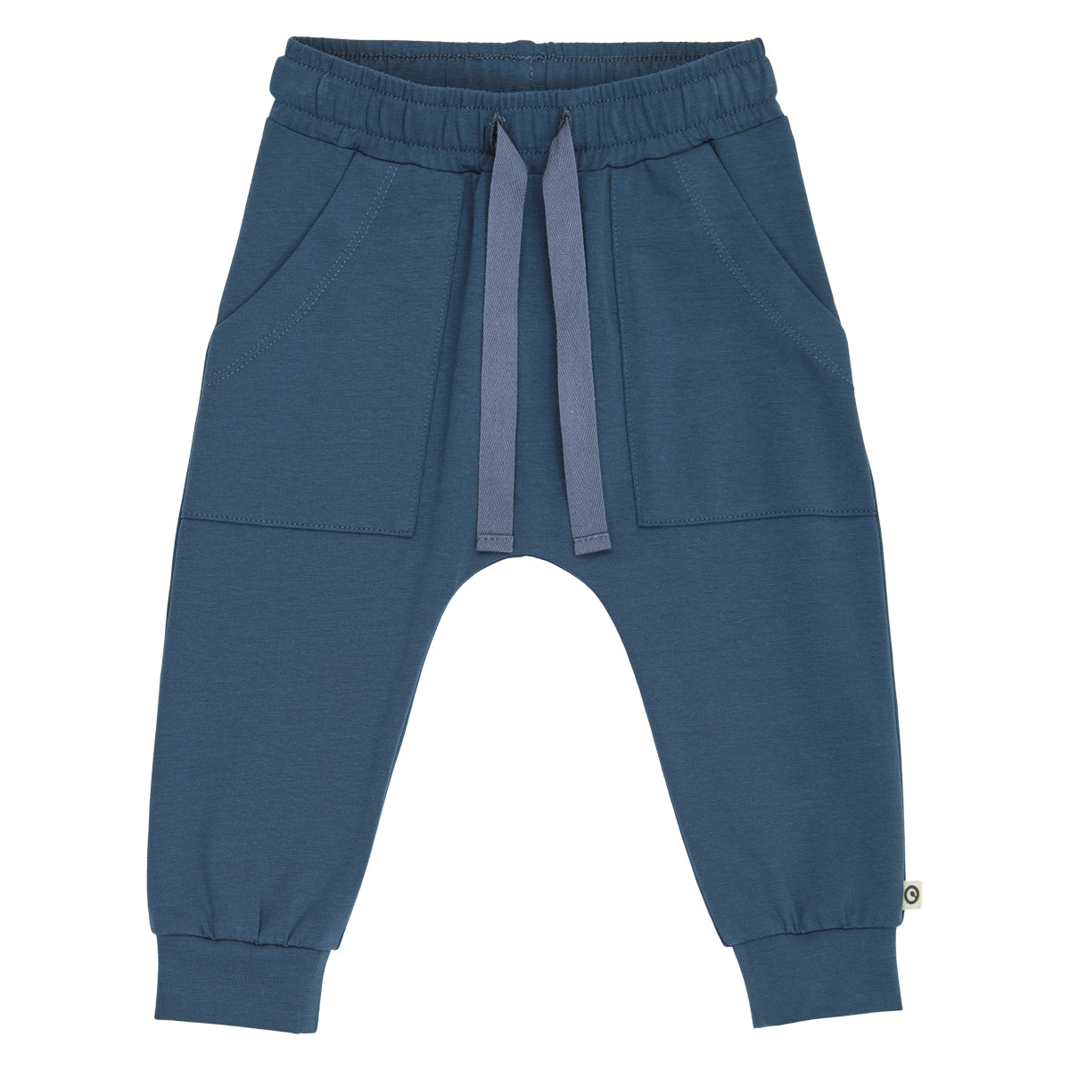 Cozy Me buxur með stórum vösum fyrir ungabörn í litnum Dökkblár - framhlið