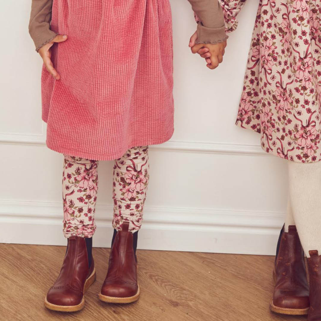 Barn í Bouquet leggings í litnum Eik / fölbleikur / barokkbleikur