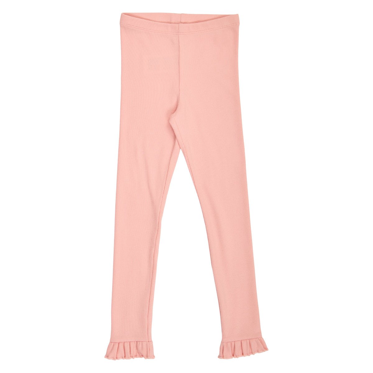 Cozy Me riffluprjónaðar leggings með pífum í litnum Fölbleikur - framhlið